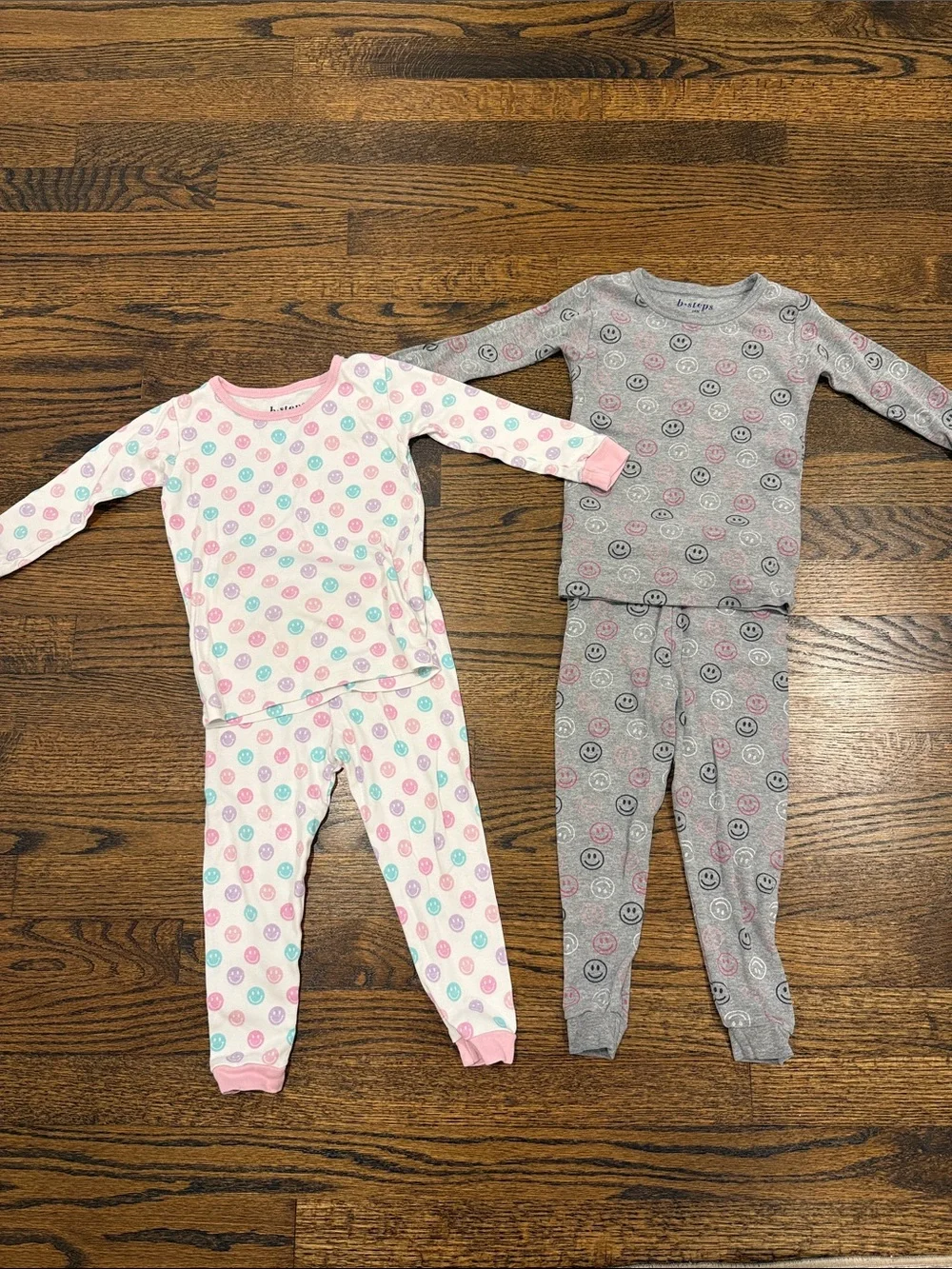 Two Pairs B Steps Little Mish Smiley Face Girls’ Pajama Sets-Pink 18-24 Months